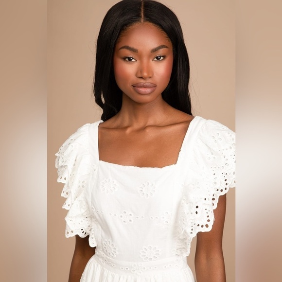 Lulus Absolutely Beautiful White Eyelet Lace Ruffled Skater Mini Dress - Picture 7 of 13